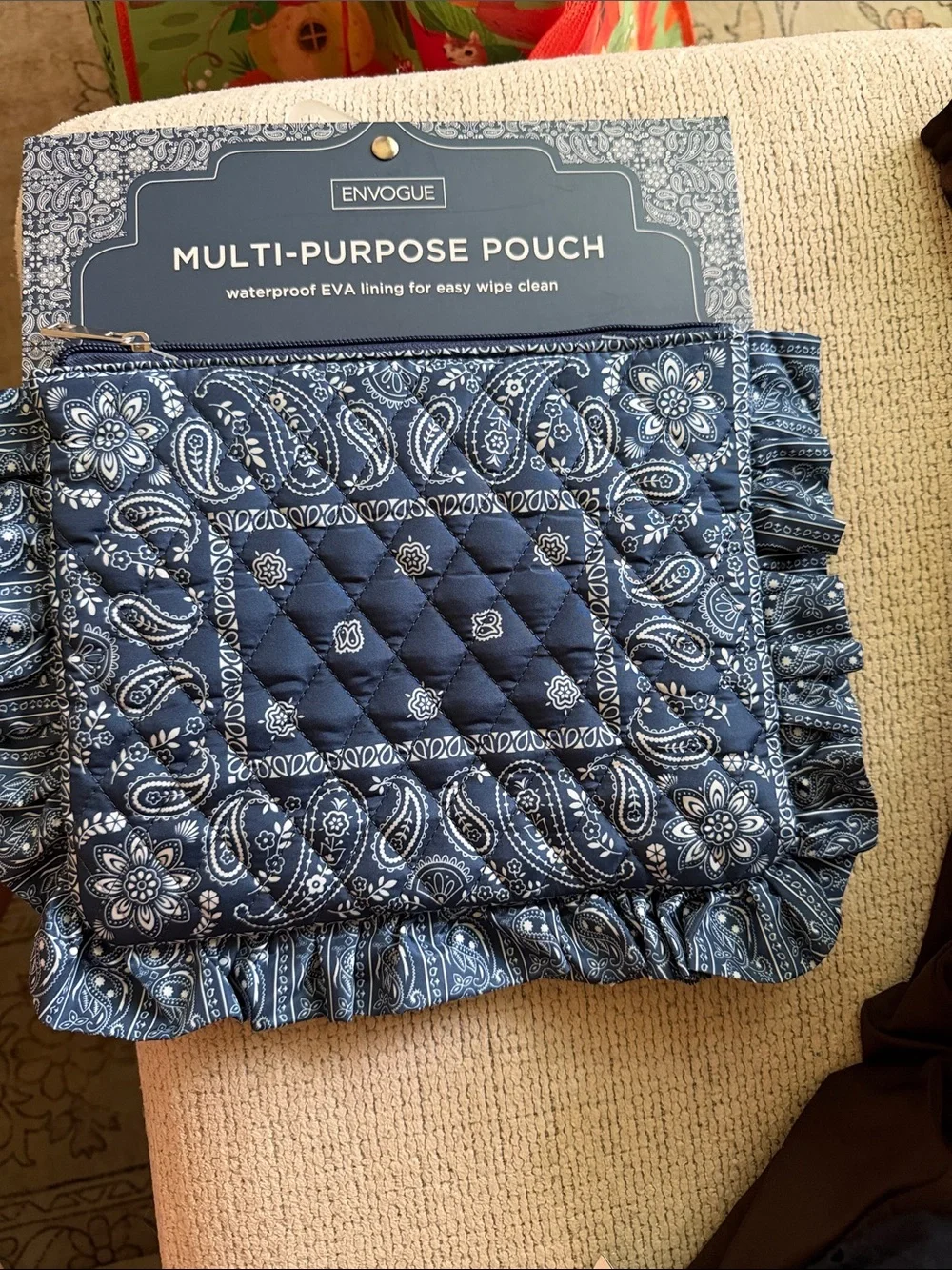 Envogue Navy Paisley Quilted Multi-Purpose Pouch NWT